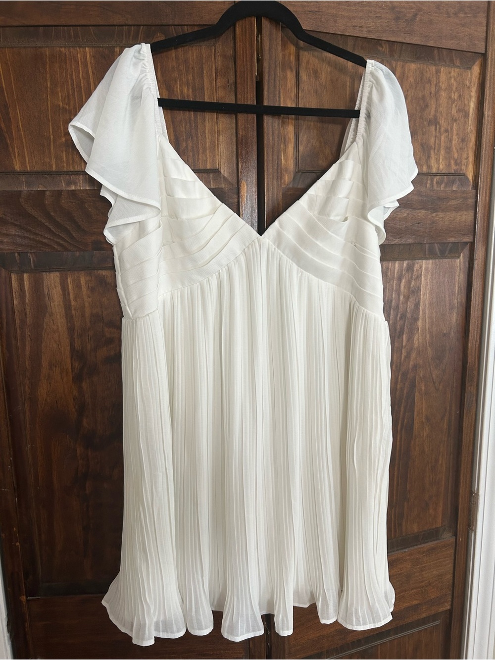 White Flutter Sleeve Pleated Sundress